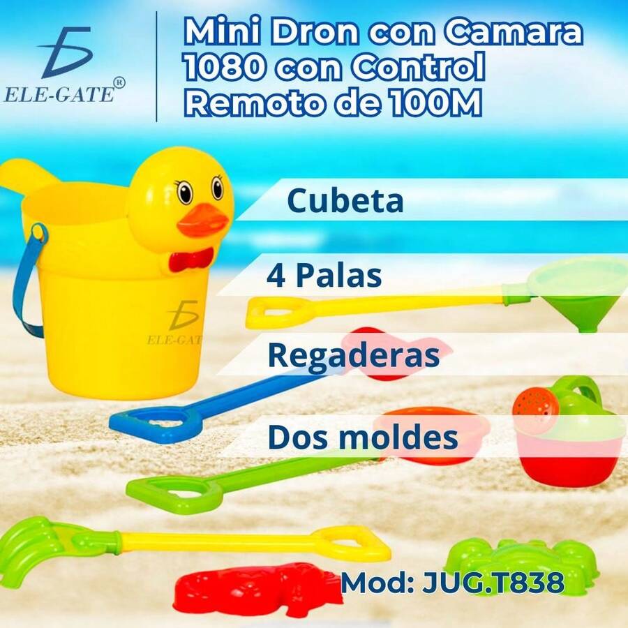 Set de Playa con Cubeta de Patito con 4 Palas, Regadera y Dos Moldes - Multicolor - Ver 1