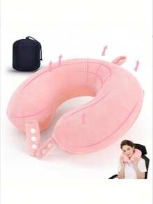1pc U-Shaped Car Neck Pillow, Soft And Comfortable Outdoor Travel Pillow, Home And Office Neck Pillow, Travel Neck Pillow, Removable U-Shaped Pillow, Cervical Pillow, Pillow Core Filling, Travel Accessory. Suitable For Travel, Car Journeys, Home, Office - Multicolor - View 1