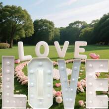 点亮你的派对！92厘米/3英尺发光字母灯牌，派对拍照道具，暖黄色发光字母派对装饰，适用于生日、婚礼、毕业典礼、情人节派对装饰，派对用品 - 白色 - 查看 3