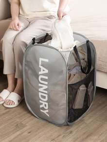 Foldable Canvas Laundry Basket Set - 1pc, Collapsible Portable Dirty Clothes Hamper, Spacious Storage Organizer With Widened Handle, Casual Rectangle Design For Home, Bathroom, Bedroom, Dorm