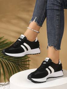 Women's Comfortable Lace Up Athletic Sneakers - Lightweight Multipurpose Casual Shoes, Non-Slip Rubber Sole, Suitable For All Seasons,Suitable For Gift-Giving During The School Opening Season - màu đen - Xem 3