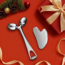 Face Roller and Gua Sha Set for Facial, Neck, Eye and Body Skin Care - Ideal for Women, a Metal Massager Tool for Gua Sha Massage - Plateado - Ver 2