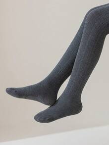 1pc Girls/Toddlers/Kids Vertical Striped Tights, Gray, Dark Gray, Solid Color, Footless Pantyhose, Stripe Leggings, School, Princess, Cute Style, Leggings, Spring Footless Pants, Autumn/All Season Dance Tights, Suitable For Daily Jumpsuits, Fashion, Versatile, Dance Pants, Outdoor Skinny Pants, Back To School Season, Students, New Semester, Suitable For Girls