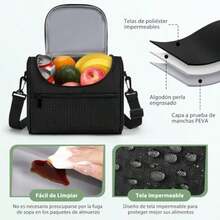 Lubardy Loncheras para Mujer Hombre, Bolsa de Almuerzo Aislada, Lonchera Termica Adultos Impermeable, Lonchera Térmica Almuerzos Portátil Lunchera para Picnic,Oficina,(Negro) - Multicolor - Ver 6