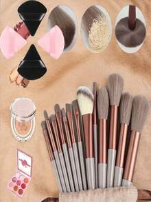 27-Piece Makeup Brush Set, Including 13 Makeup Brushes, 6 Cookie-Shaped Makeup Air Cushions, 1 Concealer Brush, 1 Makeup Sponge, 2 Round Air Cushions, 4 Powder Puffs, And 1 Storage Bag. Suitable For Eyeshadow, Foundation, BB Cream, Concealer Makeup Brushes, Soft Integrated Makeup Tools For Women - Multicolor - View 9