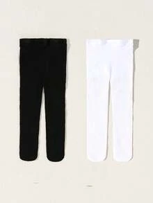 2雙女嬰愛心圖案鏤空褲襪適用於日常生活 - 黑與白 - 查看 3