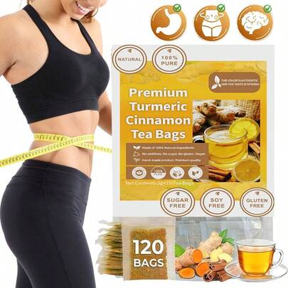 120-Count Turmeric, Ginger & Cinnamon Herbal Tea - Supports Digestive Health | Warm Spicy-Aromatic Flavor | Caffeine-Free, Allergen-Free, No Artificial Additives | Pure Formula, Easy To Brew For Daily Hydration