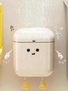 Cute Cartoon Design Wall-Mounted Kitchen Trash Can With Lid, Durable Plastic Trash Can, Sealed Odor-Proof Technology, Space-Saving Rectangular Trash Container, Suitable For Home, Bathroom - No Electricity Required