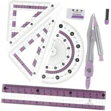 VILLFUL Kit Papelera Escolar Brjula y Transportador De Dibujo Compacto y Porttil Escala Clara Resistente Para Estudiantes y Profesores - inicial - Ver 2