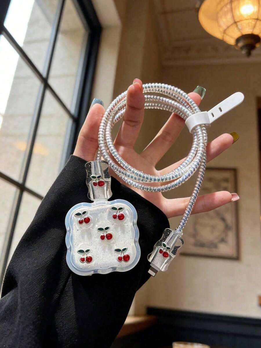 5件套树脂樱桃装饰保护壳,适用于40W苹果充电器,兼容 17系列 - 彩色 - 查看 1