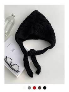 1 件女士纯色厚针织护耳拉法帽，秋冬新款保暖修脸针织帽，简约纯色拉法帽针织保暖耳罩头饰