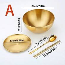1pc Stainless Steel Golden Bowl Set, Rust Proof, Easy To Clean, Suitable For Fruits, Noodles, Salads, And Baking - Multi-Purpose Kitchen Utensils For Home Restaurants