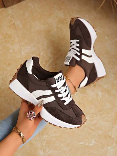 Shoes Retro Chunky Sneakers Instep Bulky Running Sneakers For Women, Shoes For Women,Women's Comfortable Lace-Up Sneakers - Lightweight Multifunctional Casual Shoes, Non-Slip Rubber Sole, Suitable For All Seasons