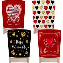 2PCS/4PCS Valentine's Day Red And Gold Heart-Striped Linen Chair Covers, Removable And Easy To Clean, Suitable For Protecting Home Dining Chairs And Decorating Outdoor Parties - Multicolor - View 12