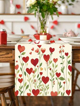4pcs/1pc Red Heart Shaped Leaf Table Runner, Anniversary Wedding Kitchen Dining Table Fireplace Decor, Home Party Decoration, Suitable For Valentine's Day, Wedding Home Decor, Valentine's Day Atmosphere Setting