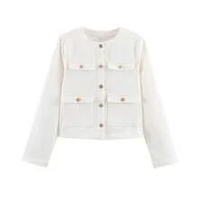 Women's Fashion Solid Street Denim Jacket Elegant Single Breasted Slim Coat - White - View 4
