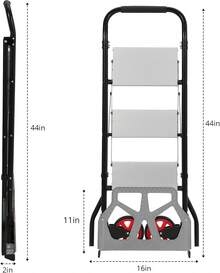 Belect 2 In 1 Hand Truck 2/3-Step Ladder - 220 LBS Load Capacity Aluminum Dolly Cart With Foldable Wheels Portable Step Stool With Wide Non-Slip Pedal Multi-Use Ladder Cart For Household Kitchen - 三層 - 查看 4