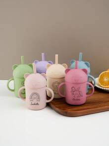 1 chiếc cốc uống nước silicon cho trẻ em có tay cầm, in hình gấu, có thể tùy chỉnh tên và họa tiết, cốc trong bằng thép không gỉ có thể tháo rời, bình nước tập uống di động cho trẻ em. - Nhiều màu - Xem 4