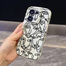Funda de Teléfono con Patrón de Cara Abstracta para iPhone 17/16/15/14/1/12/11, Textura Crema, Funda Suave, Cubierta Trasera, Estilo Creativo Ins, Simple - Blanco - Ver 2