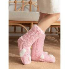 1 Pair Women's Warm Fuzzy Anti-Slip Socks, Halloween Accessory, Christmas Gift, Plush Socks, Winter House Slippers - 粉色 - 查看 3