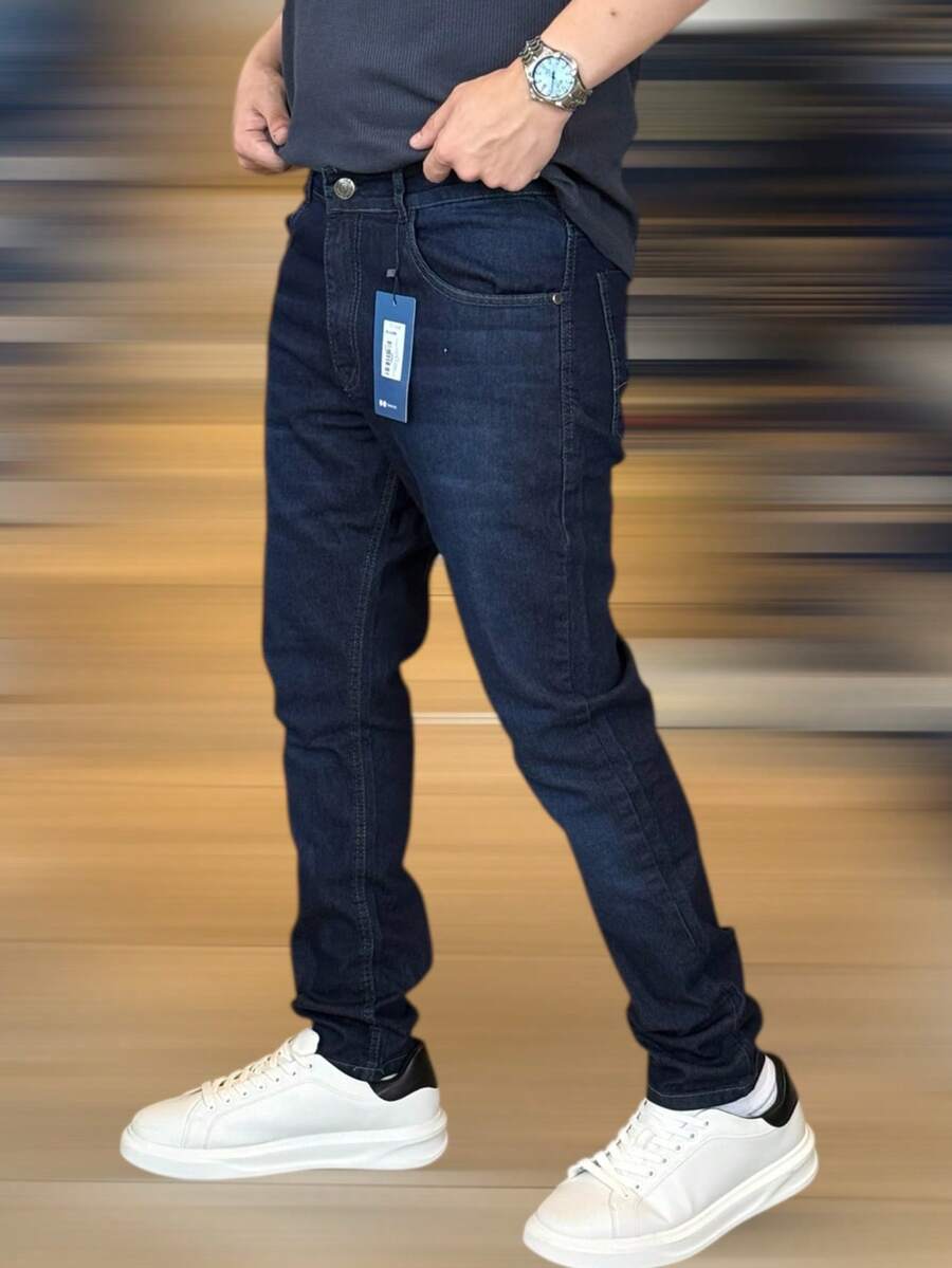 Men's Slim Fit Denim Jeans With Elastane And Lycra - 靛藍 - 查看 1