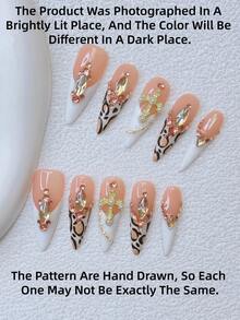 Bộ 10 móng giả Y2K kiểu Stiletto - Làm thủ công, móng màu cam, móng màu trắng, móng trắng kiểu Pháp, móng kiểu Pháp đính đá thủ công, thiết kế họa tiết rắn vẽ tay, móng hình chữ thập vàng lấp lánh và trang trí đá vàng, móng tay tinh tế, duyên dáng - Hoàn hảo cho các bữa tiệc và trang phục thường ngày, món quà Giáng sinh hoàn hảo cho phụ nữ và các cô gái - dụng cụ làm móng - Nhiều màu - Xem 4