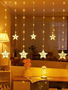 1 String 2m/6.56ft Star & Moon Pattern Window Curtain Decor Lights, Battery Powered, Indoor Home Decor Fairy Lights, Suitable For Wedding, Party, Holiday, Bedroom, Room, Wall Decor, Festival Lighting String - 彩色 - 查看 6