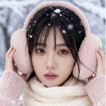 Winter Cute Foldable Ear Muffs Plush Faux Rabbit Fur Warm Ear Protectors Women Outdoor Coldproof Fluffy