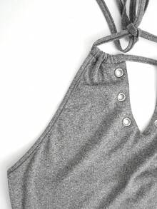 Women's Y2K Retro Halter Spicy & Sweet Niche Sexy Fitted Chicken Eye Design Camisole - Grey - View 6