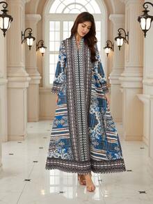 Đầm dài tay cổ chữ V thanh lịch dành cho nữ, in họa tiết Bohemian, được làm từ chất liệu mềm mại, thể hiện phong cách Boho sống động. - BX10 - Xem 4