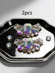 2pcs Multi-Color Crystal Rhinestone Hollow Clip-On Accessories, Princess Style Jewelry, Suitable For Elegant & Sexy Women's High Heels And Outfits