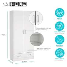 Well Home Duero Wardrobe With 2 Doors And 1 Drawer In White, 79.4x35.7x170.4cm - Multicolor - View 3