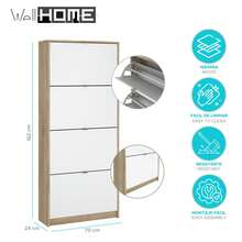 Well Home Adaja 4-Door Tilting Shoe Cabinet In Patinated Oak And White 70.3x24.05x162cm - Beige - View 2