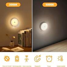 3 piezas Luces de armario con sensor de movimiento, luces inalámbricas recargables por USB con sensor PIR infrarrojo, 8 LED para techo/pared/debajo del gabinete, encendido/apagado automático magnético, adecuado para pasillo, escaleras, dormitorio, blanco (sin necesidad de cableado) - Multicolor - Ver 9