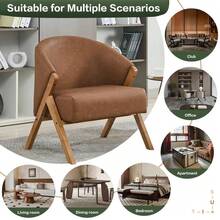 Mid-Century Modern Accent Chair – Comfortable Upholstered Lounge Chair with Sturdy Wooden Frame, Ergonomic Design for Reading and Relaxation – Linen or Cuddly Velvet Fabric – Living Room, Bedroom, or Balcony – Easy Assembly - Color: Pie de nogal poco profundo | PU | Marrón - Ver 2