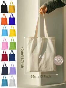 20/10/5/3pcs Canvas Tote Bags, Shopping Bags, Party Bags, Wedding Birthday Party Gift Bags, Craft Handbags, Party Favors, Birthday Decorations, Party Decorations, Wedding Decorations, Party Supplies, Lightweight Reusable Grocery Shopping Cloth Bags ,Travel Essential Bag - Multicolor - View 5