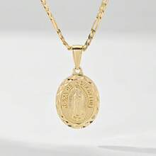 1件经典欧式铜镶嵌锆石瓜达卢佩圣母玛利亚吊坠项链，限量版“守护者之光”，适合作为圣诞节、感恩节、万圣节、母亲节、情人节、送给朋友、教父母、初领圣体、日常佩戴和祈祷的礼物。 - 金黃色 - 查看 8
