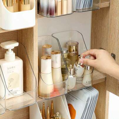 1pc Multi-Purpose Plastic Storage Box, Suitable For Storing Cleaning Supplies, Bottles, Kitchen Items, Cabinets In Kitchen And Bathroom, Also Can Be Used For Cosmetics And Face Mask Organization