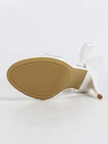 Women's Pearl Anklet Decorated Peep Toe Lace-Up High Heel Sandals, Elegant White High Heel Sandals For Summer - White - View 11