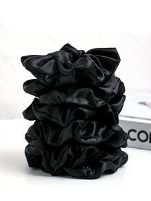 6pcs Wide Black Scrunchies, Minimalist Fabric Hair Ties, Non-Damaging High-Quality Bun Holders ,Ponytail Holders ,Hair Elastics ,Hair Rubber Bands ,Hair Rope - Black - View 2