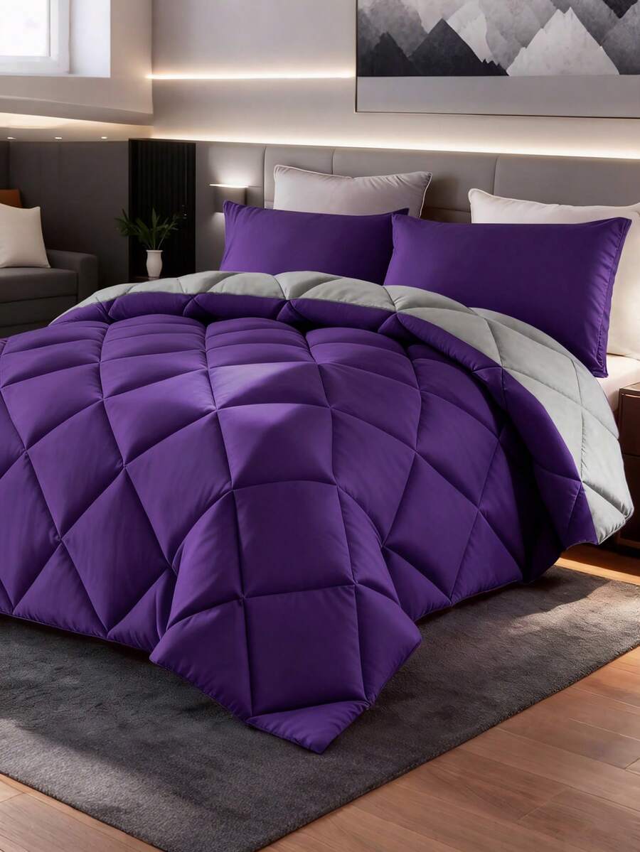2/3PCS Minimalist Luxury Diamond Grid Oversized Quilt Set All-Season Use Including 1 Quilt + 1/2 Pillowcases Fits Various Bed Sizes Upgrade Your Sleep Quality Instantly Top Choice For Festival Gifting - 淺灰紫 - 查看 1