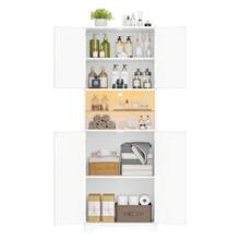 HEXCELEN Bathroom Cabinet, Tall Cabinet With Color-Changing LED Lights And 4 Doors, Adjustable Shelves, Living Room, Bathroom, 30 X 60 X 170 Cm, White Wood Grain - 查看 8
