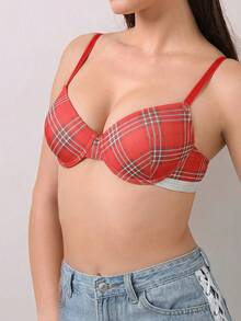 Red Striped Push-Up Bra For Women - Sexy Shiny Texture, Comfortable Breathable, Ideal For Daily Everyday Outfits - Red - View 5