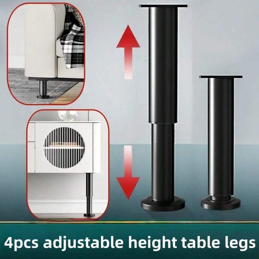 4pcs Adjustable Height Furniture Support Legs 8-12/12-18/18-30/25-42cm Black Telescopic Legs For Table Bed Frame TV Cabinet Sofa
