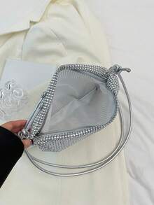 Fashionable Rhinestone Embellished Large Capacity Crossbody Bag, Gold Color Clutch Purse, Rhinestone Gold Wallet For Wedding Women's Sparkling Rhinestone Decorated Clutch Purse, Knotted Handle Handbag Shiny Rhinestone Hobo Dumpling Bag, Sparkling Rhinestone Evening Clutch Purse Rhinestone Purse Sparkly Evening Bag, Silver Clutch Purses For Women Evening, Cross Body Handbags For Party Prom Club Wedding - Silver - View 7