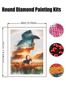 Diamond Art Kits For Adults - Cowgirl Diamond Painting Kits For Adults Beginner, DIY 5D Full Drill Horse Gem Art For Home Wall Decor - Multicolor - View 9
