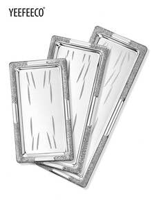 yeefeeco 1个铁质金/银色长托盘，餐盘，储物托盘，盛菜托盘，中东风格托盘，三种尺寸可选，适用于家庭、餐厅、餐饮场所