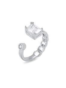 女士时尚开口戒指，冷调金属风格镶嵌银戒指 | 菱形/方形3D造型，可叠戴时尚关节戒指 - 彩色 - 查看 4