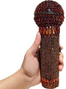 Microphone Shaped Rhinestone Evening Bags Women Gorgeous Unique Diamond Metal Clutch Purses And Handbags Wedding Party Novelty Microphone Shape Rhinestone Evening Bag For Women Clutch Crystal Mic Purse Diamond Handbag For Prom Party - 棕色 - 查看 2