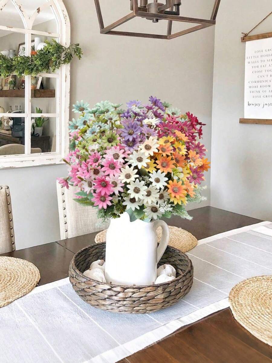 6pcs/Set 14.7 Inch Artificial Daisy Flower Bouquet - Realistic Texture Flowers, Faux Daisy Floral Decor, Suitable For Home, Garden, Patio, Porch, Dining Table Center, Vase Decoration, Artificial Plant Floral Decor - Multicolor - View 1